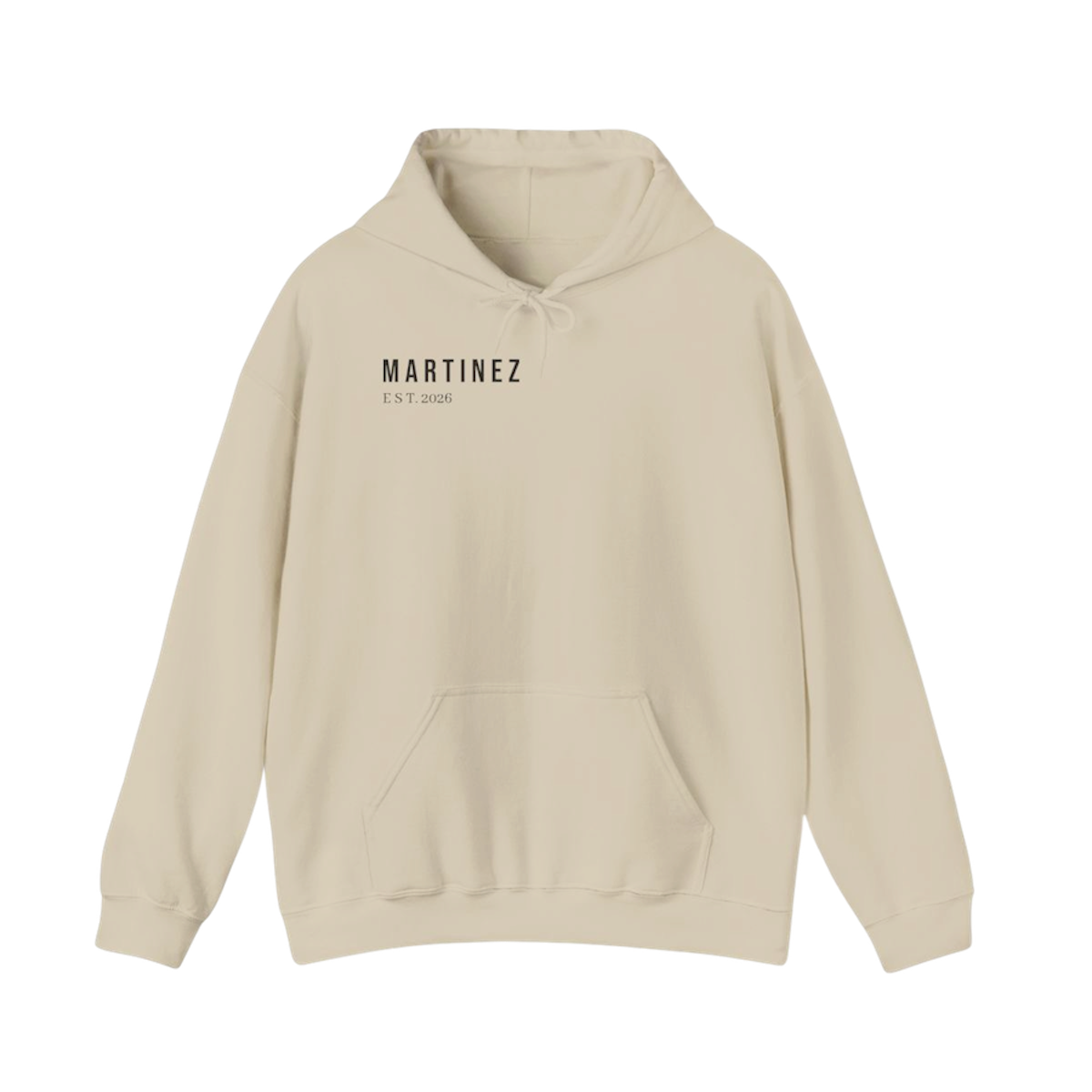 MARTINEZ Hoodie in Sand - heavyweight 271 GSM unisex hoodie with MARTINEZ EST. 2026 print