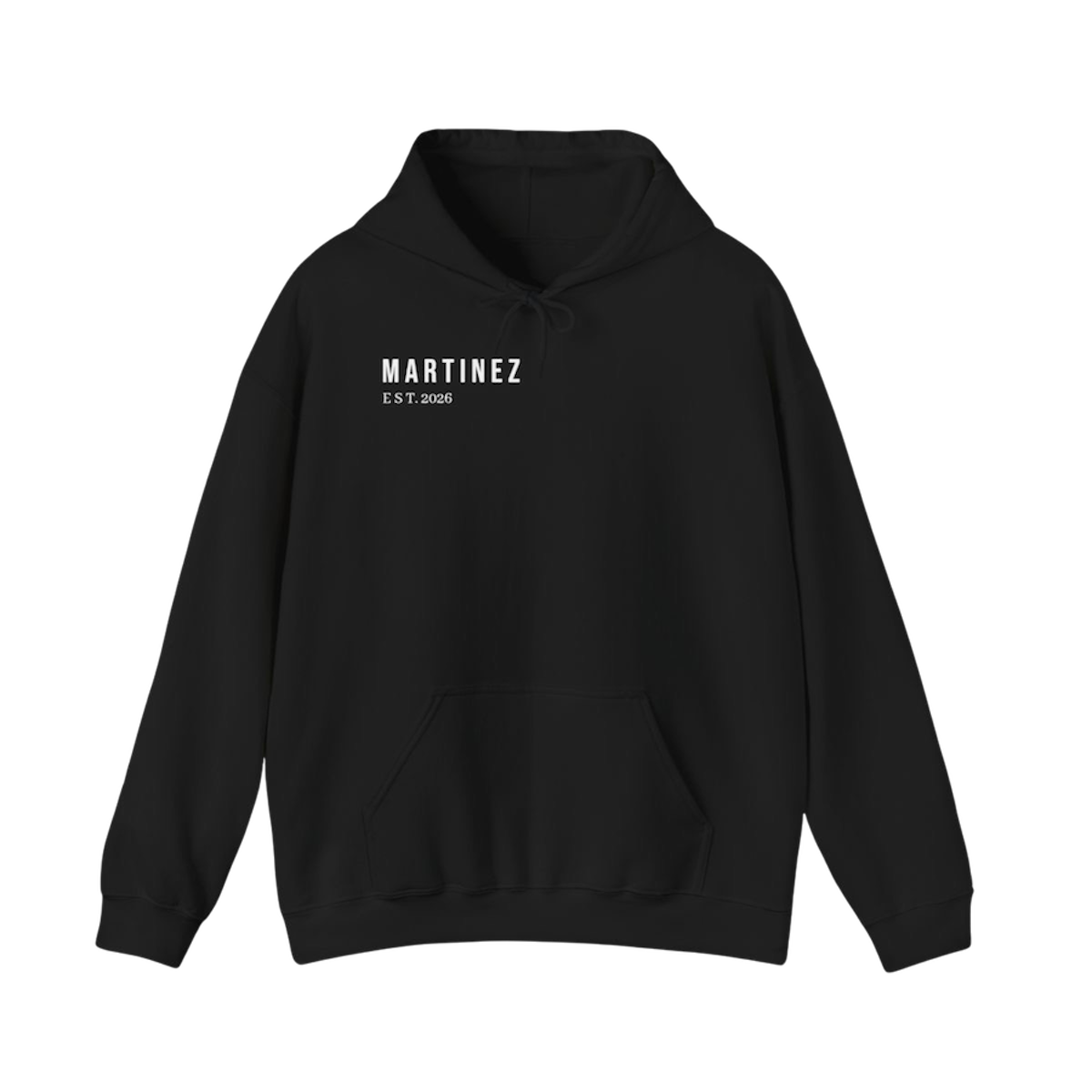 MARTINEZ Hoodie in Black - heavyweight 271 GSM unisex hoodie with MARTINEZ EST. 2026 print