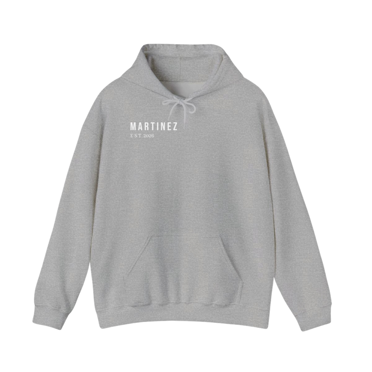 MARTINEZ Hoodie in Sport Grey - heavyweight 271 GSM unisex hoodie with MARTINEZ EST. 2026 print