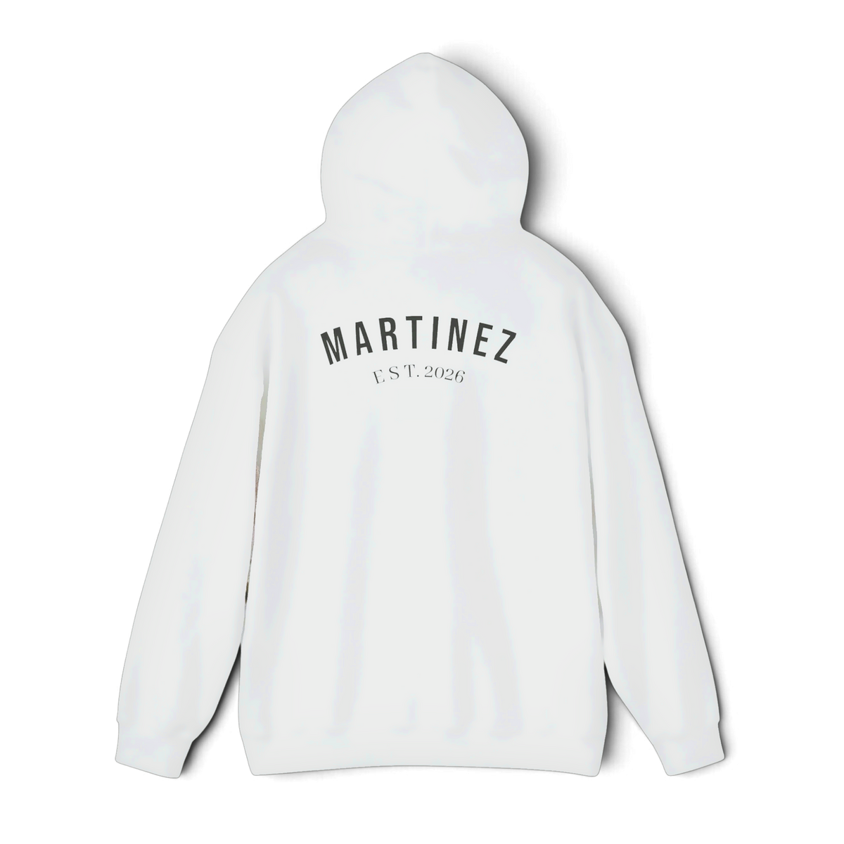 MARTINEZ Hoodie in White - heavyweight 271 GSM unisex hoodie with MARTINEZ EST. 2026 print