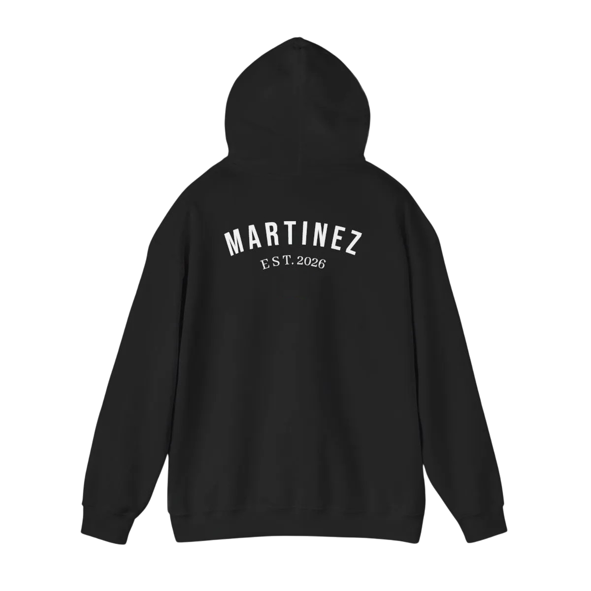 MARTINEZ Hoodie in Black - heavyweight 271 GSM unisex hoodie with MARTINEZ EST. 2026 print